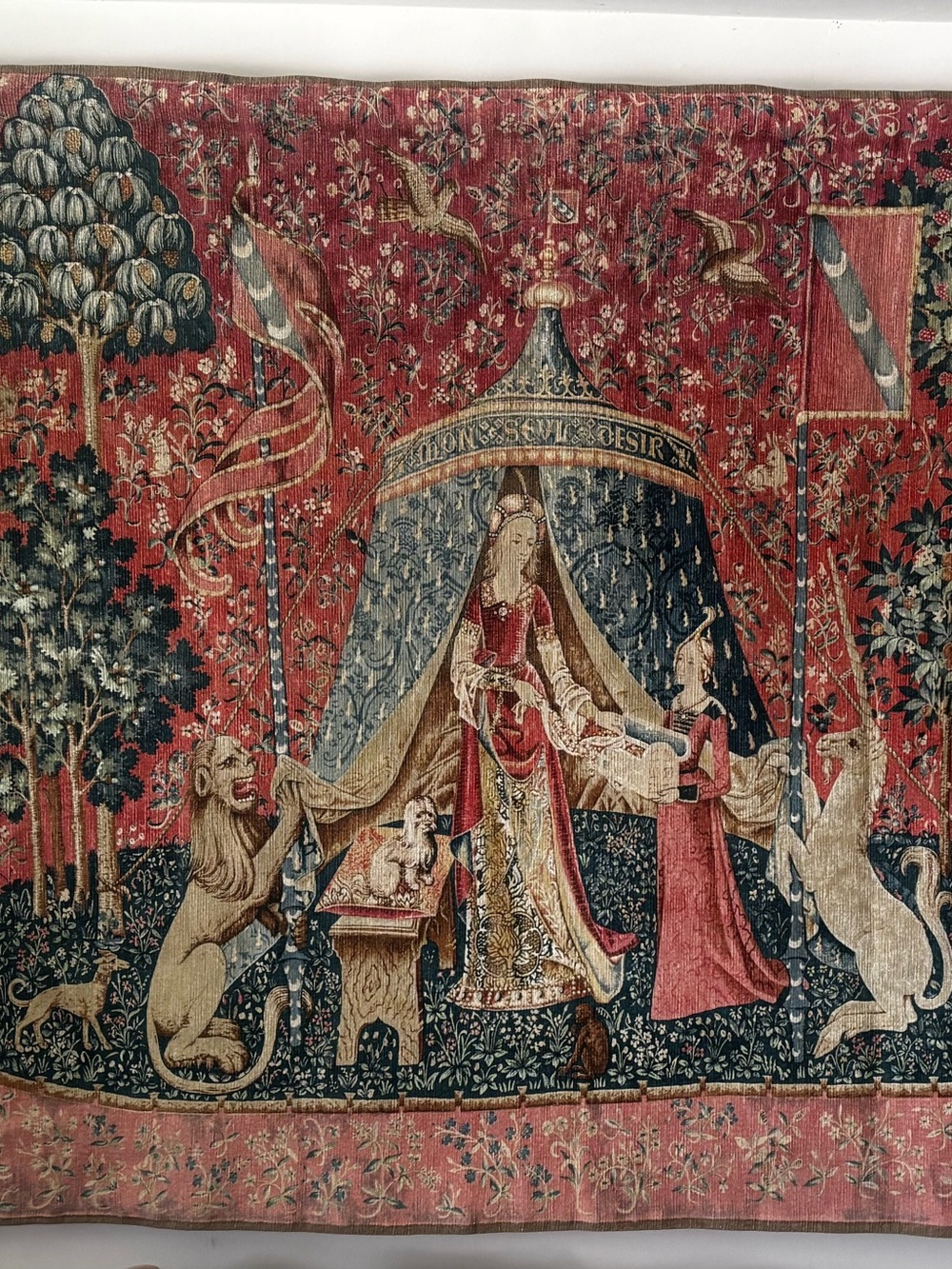 Lady and the Unicorn a Red Medieval-Style Wall Tapestry 65 x 55